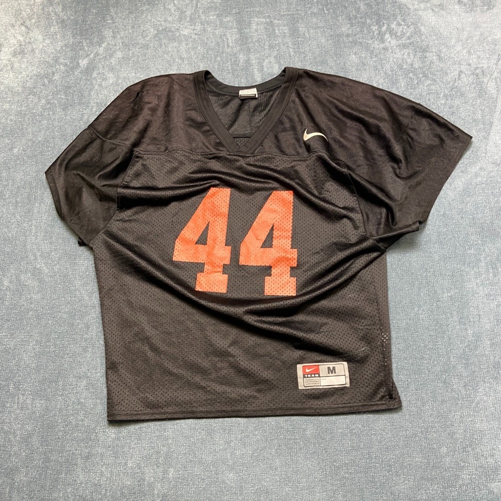 VTG Nike Team Football Mesh Jersey Mens Medium Black Orange #44 V Neck